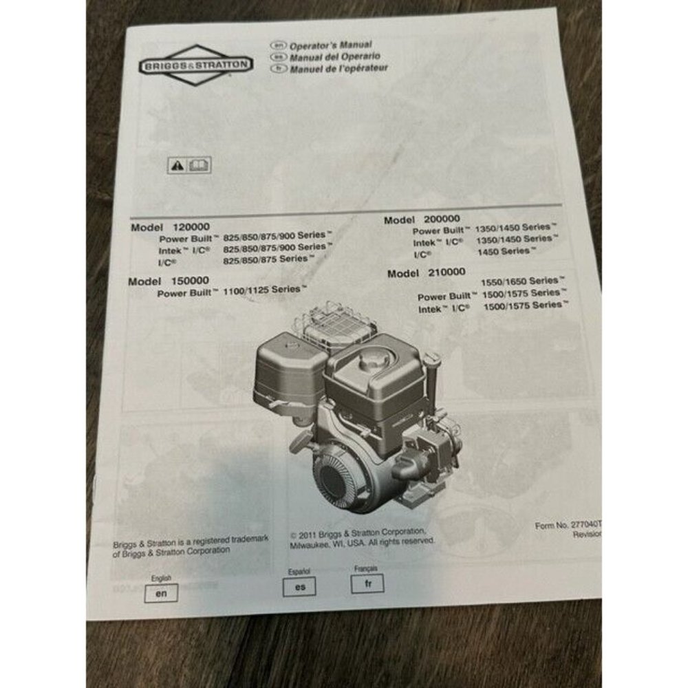 Briggs & Stratton power built 120000 150000 200000 210000 operators manual